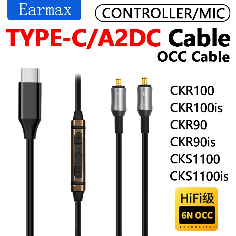 Para ATH-CKR90 ckr90is ckr100 ckr100is cks1100 cks1100is fones de ouvido hifi substituíveis typec para a2dc occ cabo de cobre de cristal único