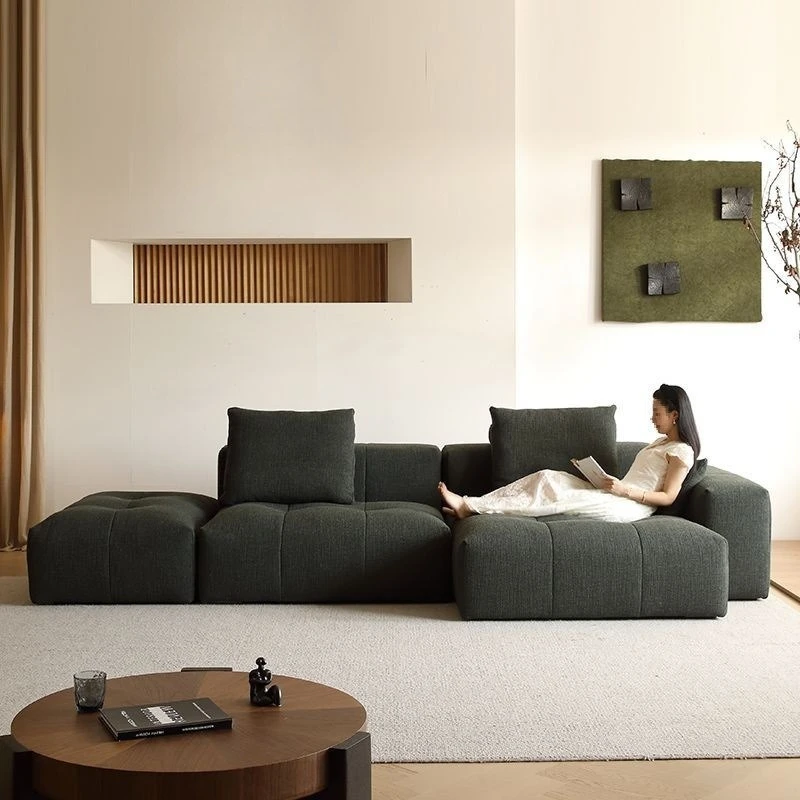Sofa, cotton and linen black fabric sofa, Italian minimalist modular combination sofa