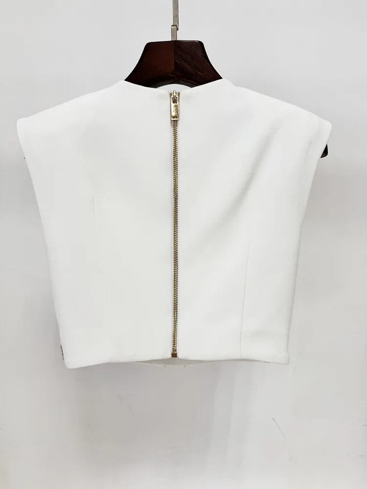 تنورة نسائية صيفية مثيرة موديل 2025 بدون أكمام مرصعة بالألماس باللون الأبيض طقم تنورة طويلة مكونة من قطعتين ملابس أنيقة للحفلات المسائية والنوادي