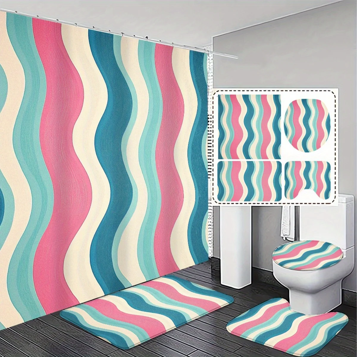 

4 шт. модная и простая высококачественная уникальная волнистая занавеска высокого качества для душа и нескользящий впитывающий коврик для ванной
