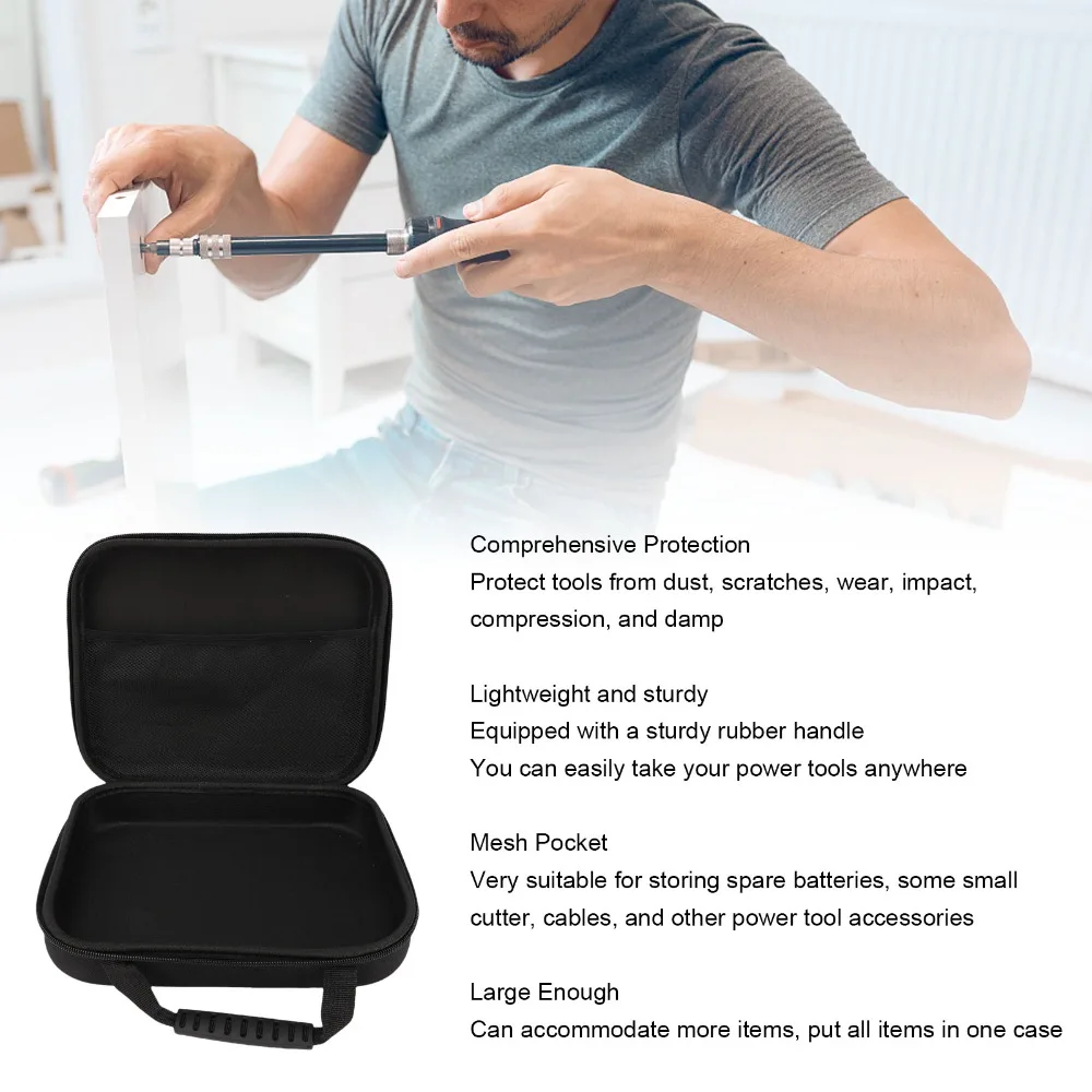 PU Leather Tool Storage Bag EVA Material Shockproof Design Tool Organizer Case Black Color Oxford Fabric Power Tool Bag Drill