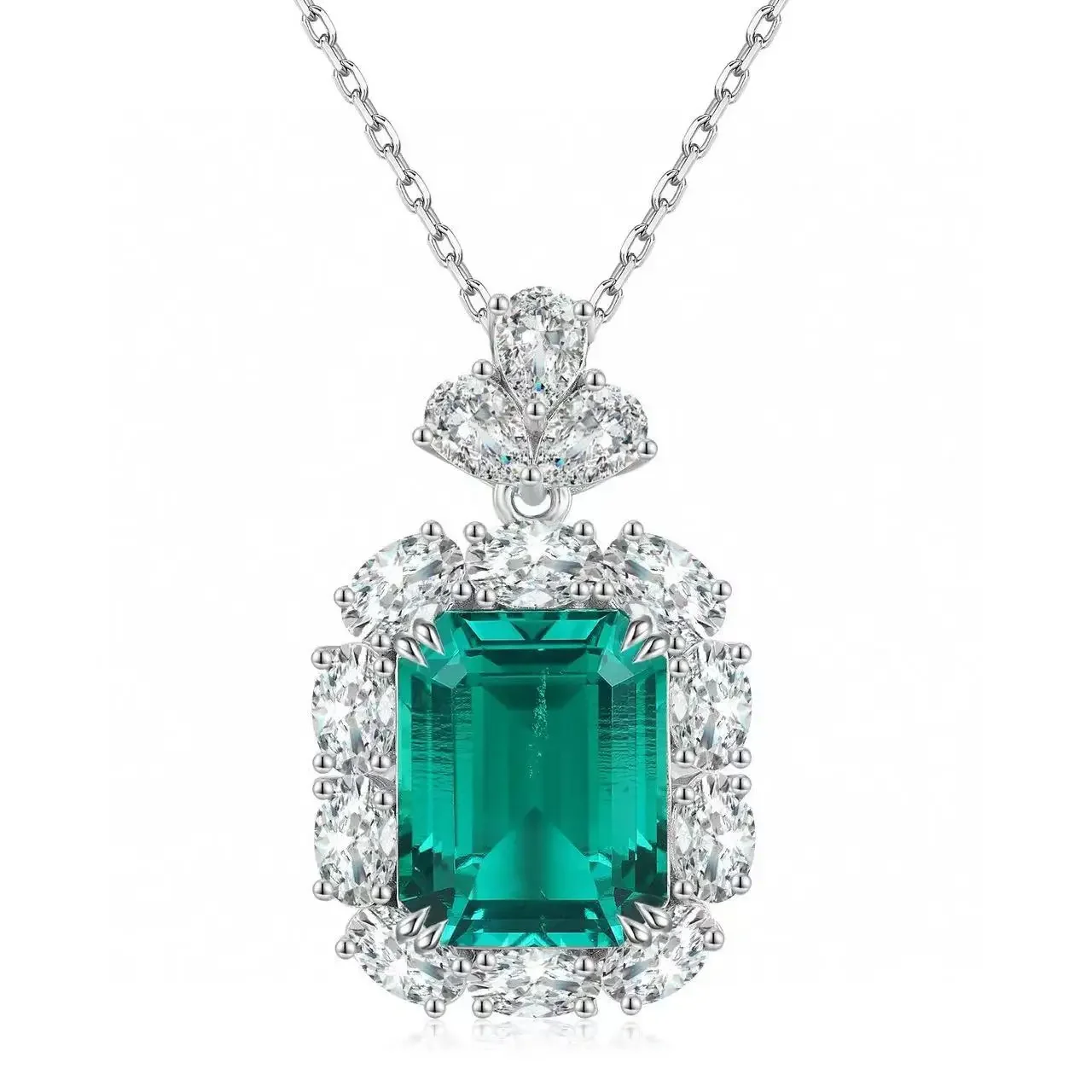 Pirmiana Fashion 10.49ct Lab Grown Emerald Pendant Necklace S925 Jewelry Engagement Gift Women