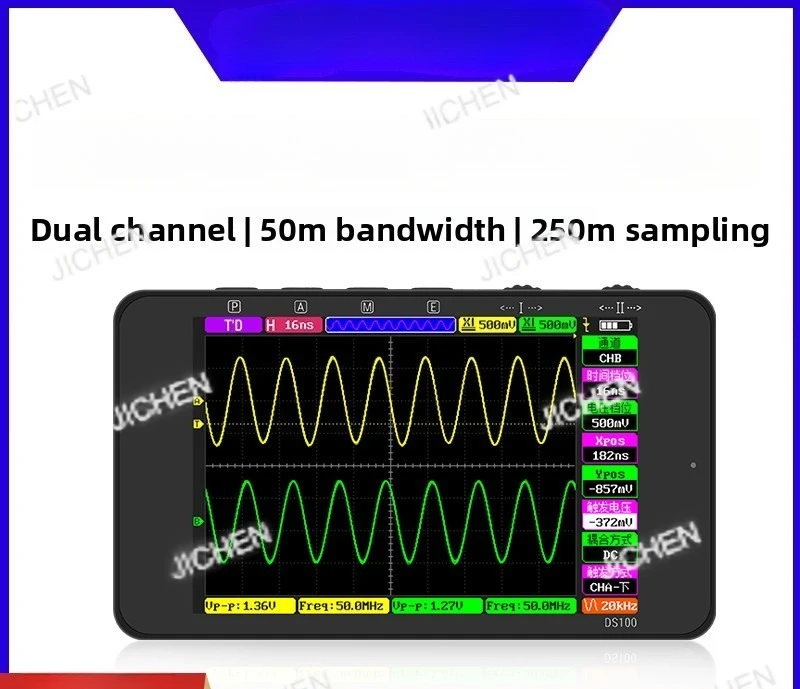 DS100 Osciloscópio Digital Portátil de Canal Duplo Mini Pequeno Instrumento Portátil Reparação Automática 50M