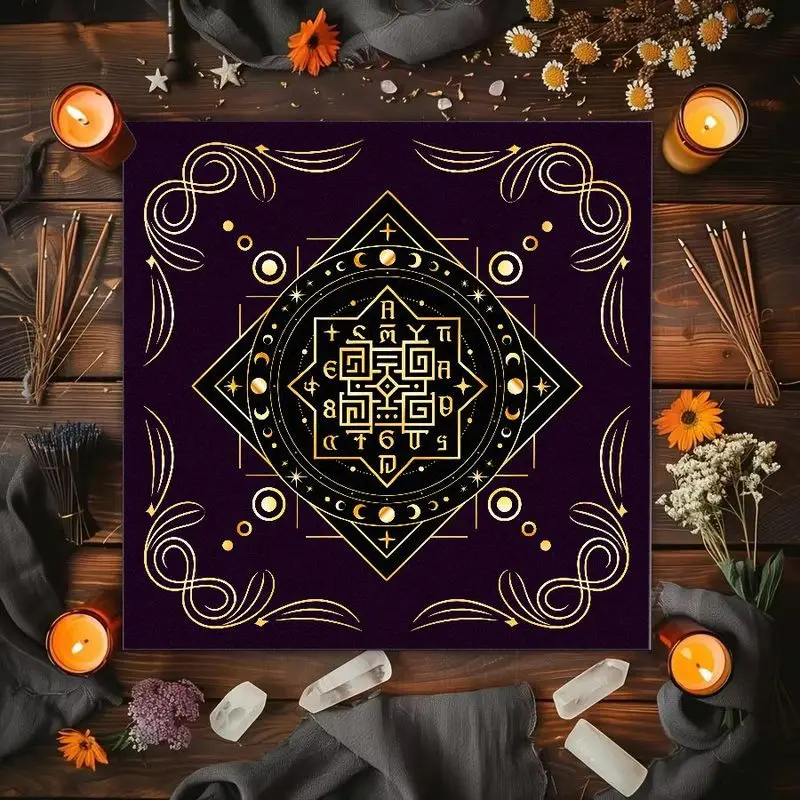 VIKAMA Moon Phase Pentagram Magic Rune Flower Altar Cloth Tarot Card Tablecloth Wicka Divination Astrology Decoration