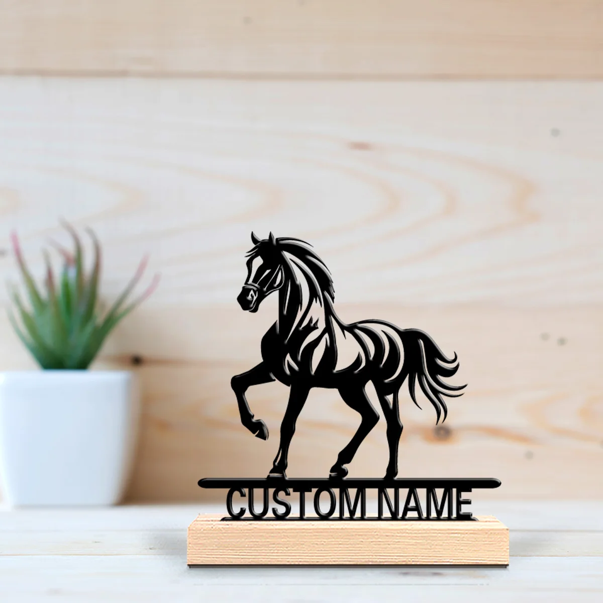 1 Stück romantische personalisierte individuelle Pferde-Metallstatuen Desktop-Skulptur mit Holzsockel, geeignet für Tierbegeisterte, Pet Co
