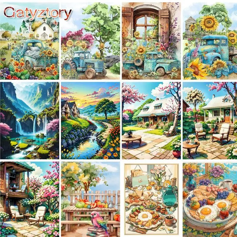 

GATYZTORY Modern Paint By Numbers Frame Town Landscape Home Decors Picture Coloring Diy Gift Kill Time Handpainted