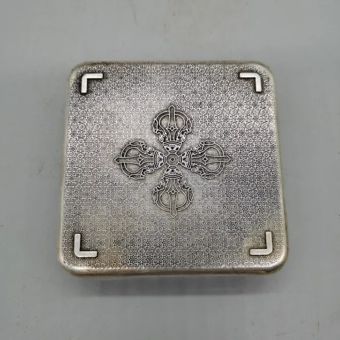 Antique Copper Silver Plated Mini Ink Box Censer Scholar Four Treasures Study Decor Craft
