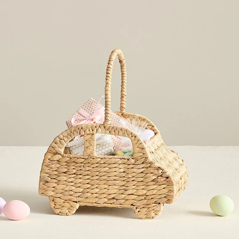 Handwoven Gourd Grass Storage Basket Cute Car Toy Organizer for Kid Flower Picnic Basket with Handle Butterfly Rattan Basket Bag view 4