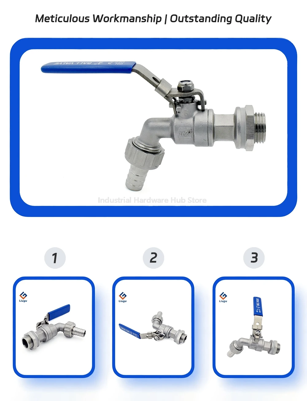 Kugelhahn aus Edelstahl 304 mit Griff & Verriegelung, 1/2" 3/4" 1" Schlauchanschluss, Wasserhahn für Boiler & Heizkörper, Ablassventil – Detail 1