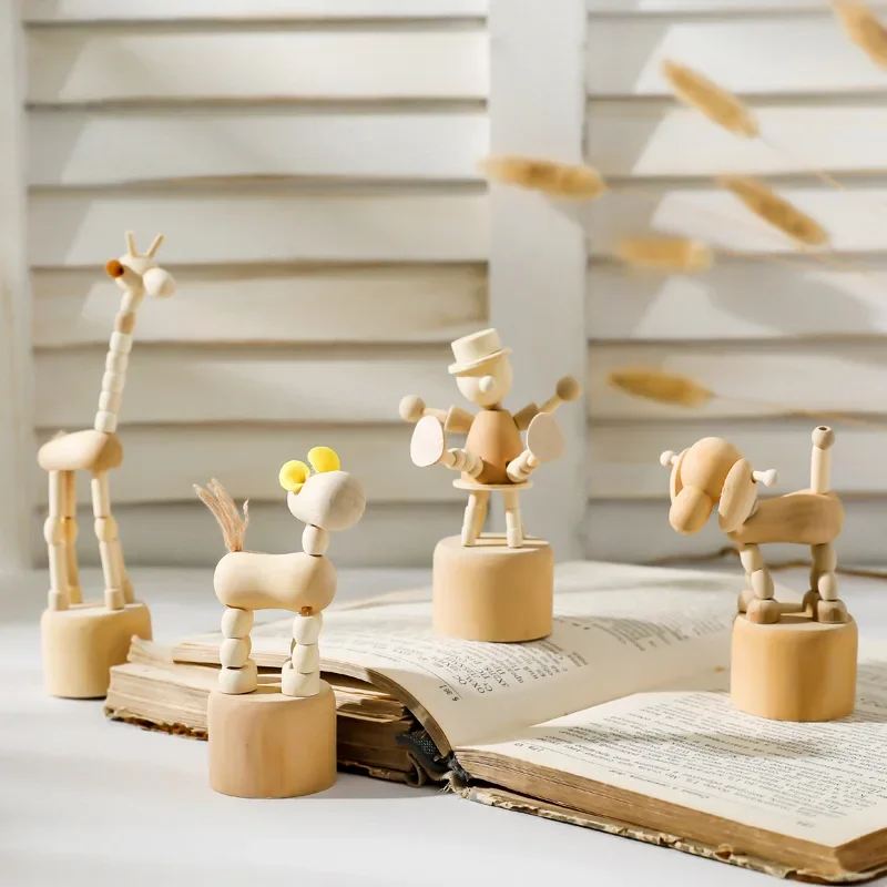 Mini DIY Wooden handicraft animal building ornament artwork movable puppet desktop knickknacks Creative decoration children toys