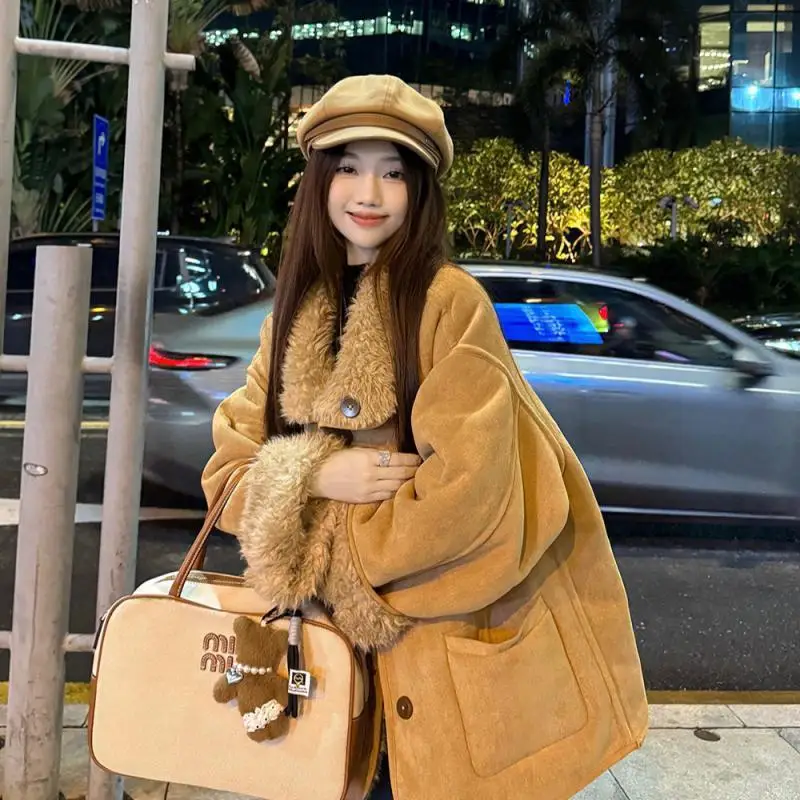 

Куртка из овечьей шерсти, длинное пальто, женское весенне-летнее вентилируемое дикое графическое складное деконструкционное пальто с манжетами, уличный стиль GF