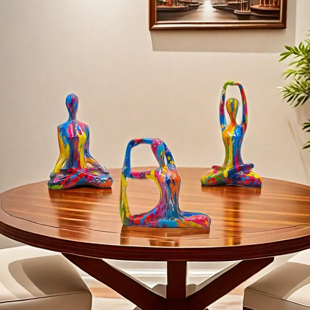 Creative water transfer printing abstract colorful yoga characters high-end luxury decoration home dining table decoration