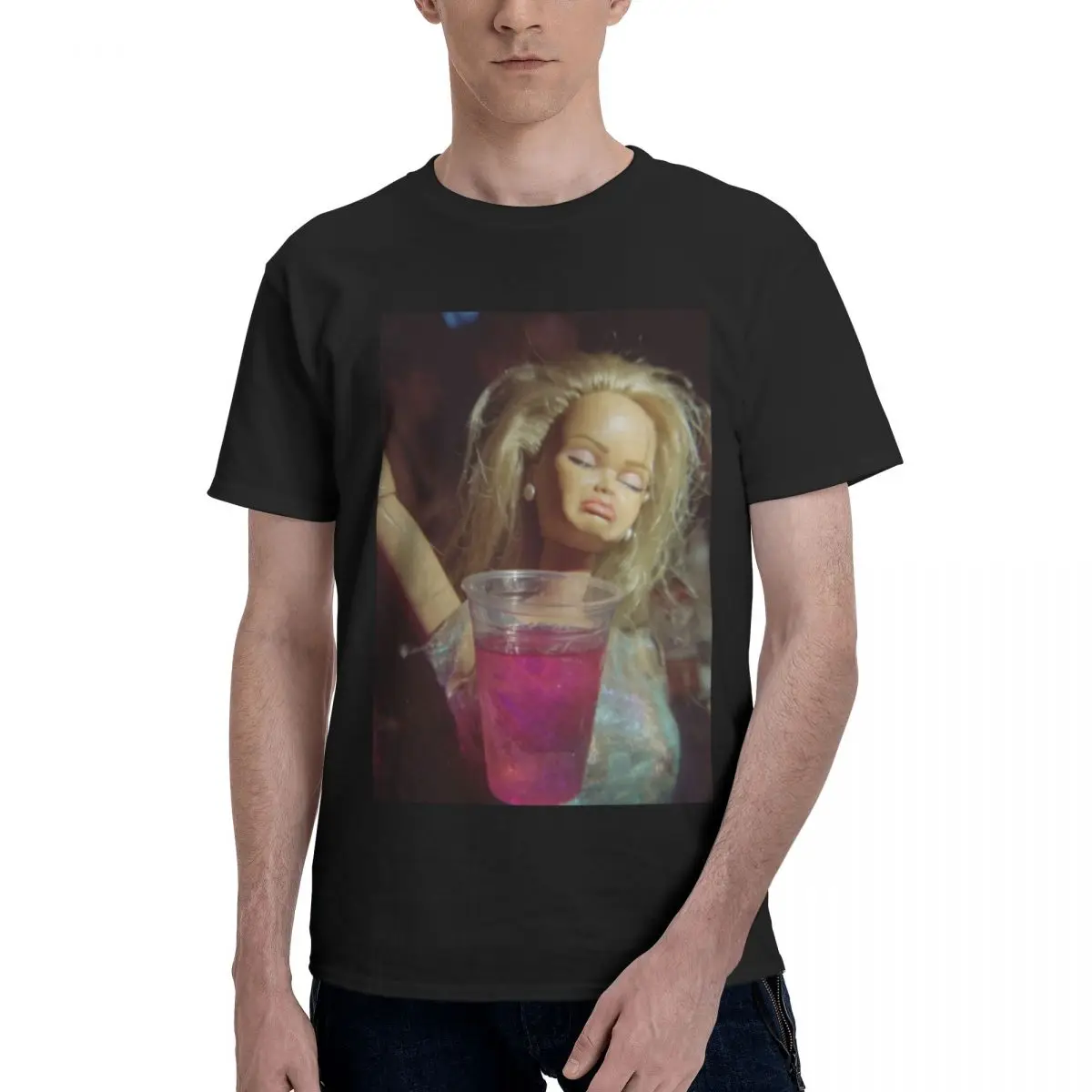 Funny Doll Face Sarcastic Doll Girl Party Drinking Doll Meme Fun T Shirts Graphic Y2K Gifts Quality Mens Women T-Shirt Tops