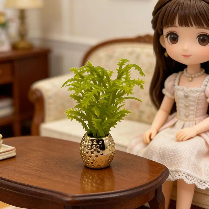 5Pcs Simulation Miniature Garden Scene Decor 1:12 Dollhouse Mini Potted Plants Green Plants Model Courtyard Accessories
