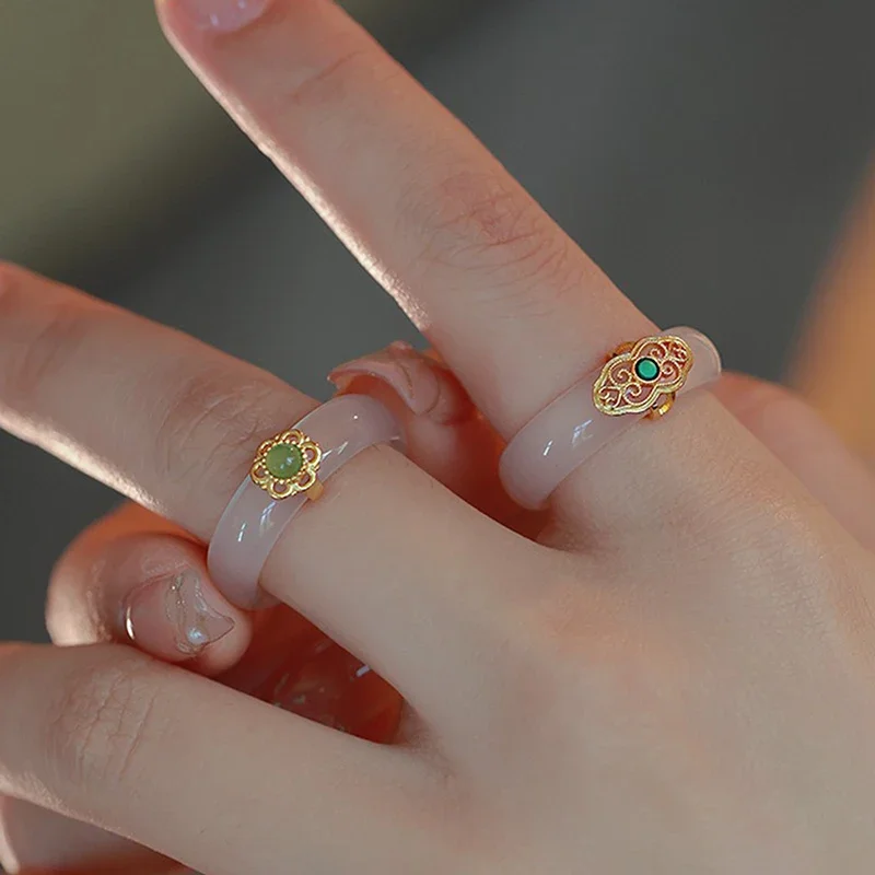 

Chinese Retro Imitation Jade Ring Fashion Delicate Stone Jewellery Minimalism Hanfu Matching Hand Ornaments Accessories Gift