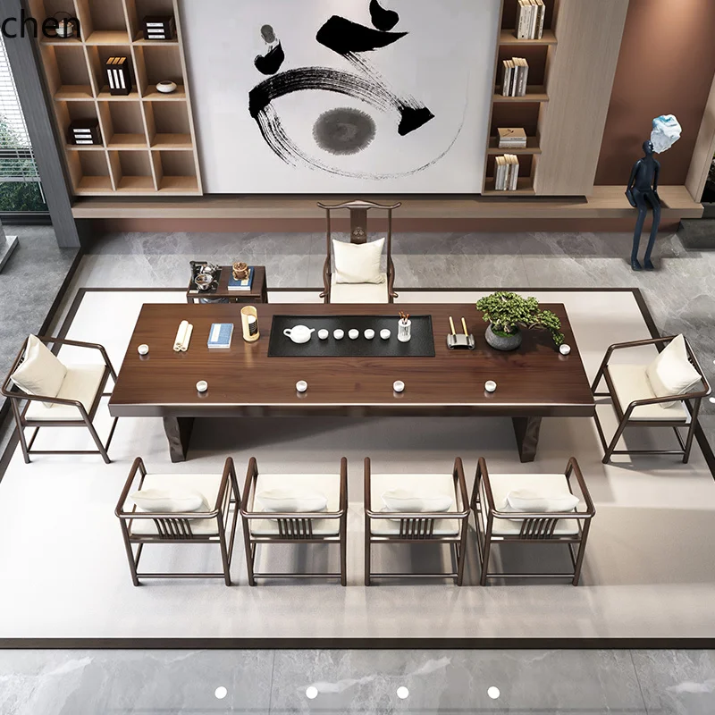 Conjunto de mesa de chá e cadeira de madeira maciça HXL Mesa de chá Mesa de chá de placa grande