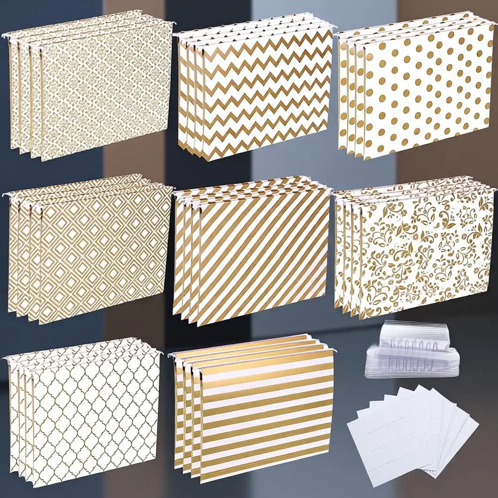 

Gold Stripe 32-Piece Hanging File Folders Organizer for Letter Size Cabinets with Adjustable Tabs