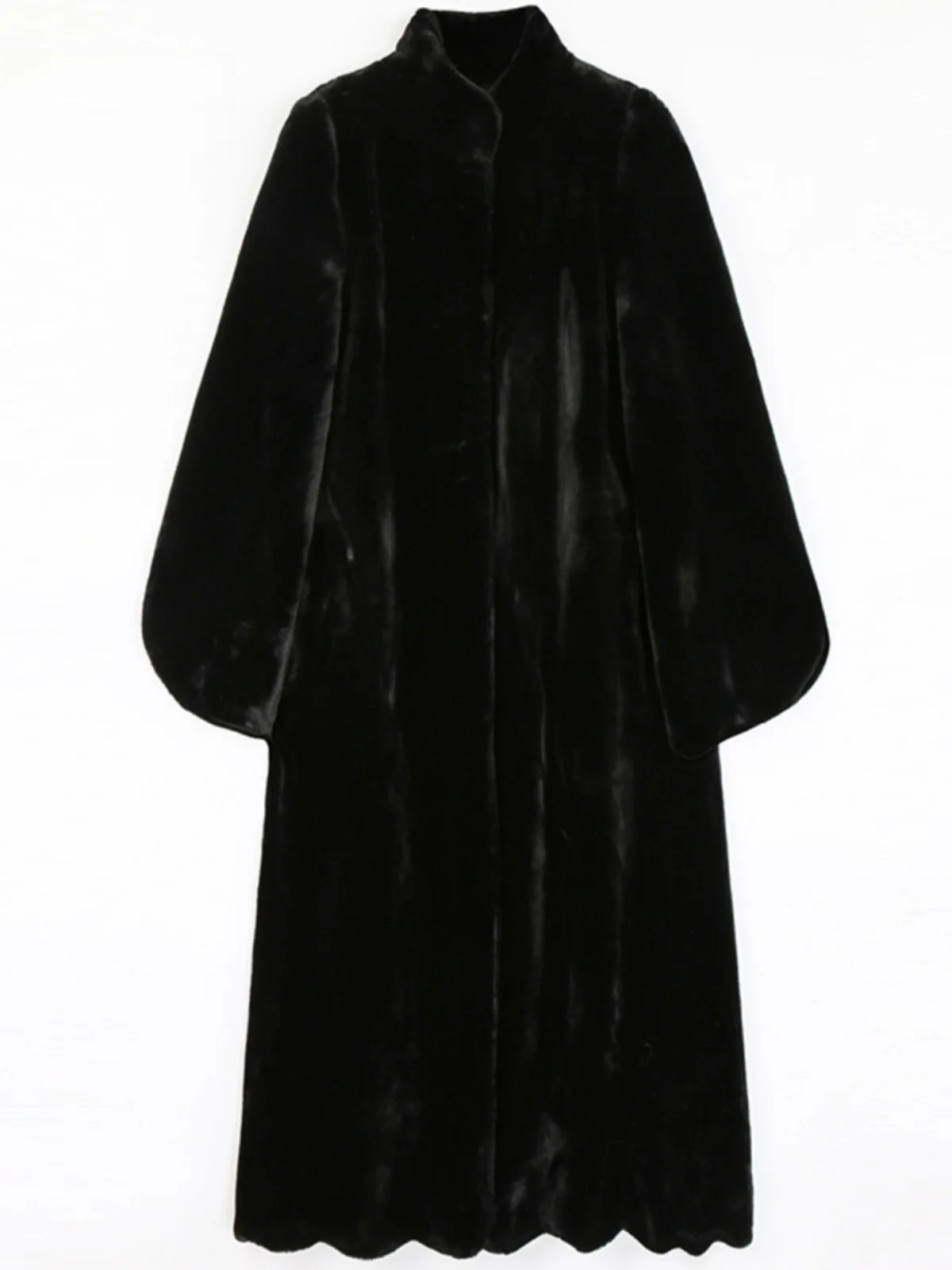 Nerazzurri Women's Long Wool Fur Coat Stand Collar A-Line Brand Shearling Winter Comfortable Warm Fashion Outerwear Coat
