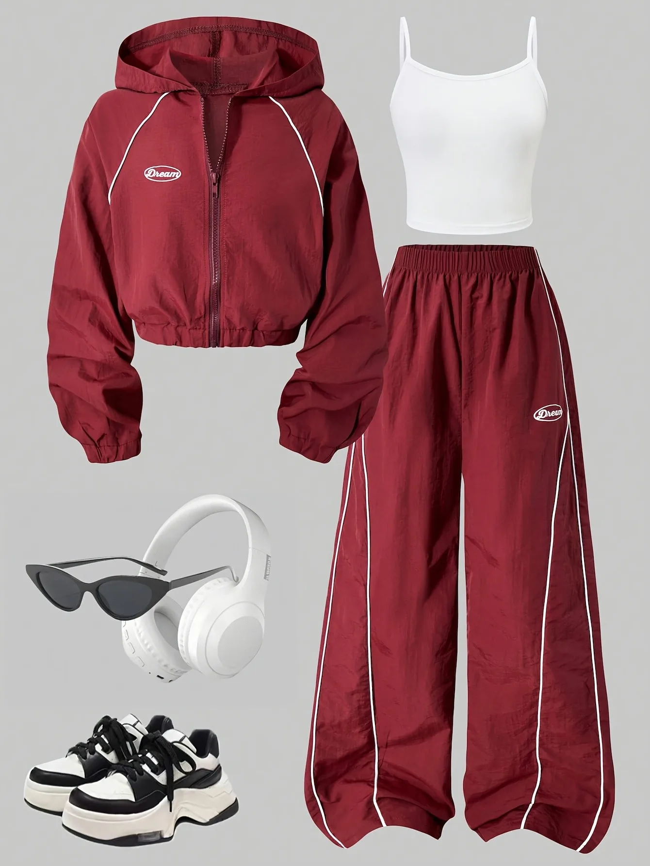 Girls 3 Piece Tracksuit Set Striped Hooded Zip Cropped Jacket Wide Leg Pants Cami Top Streetwear Sport Casual Outfits For 4‑12Y
