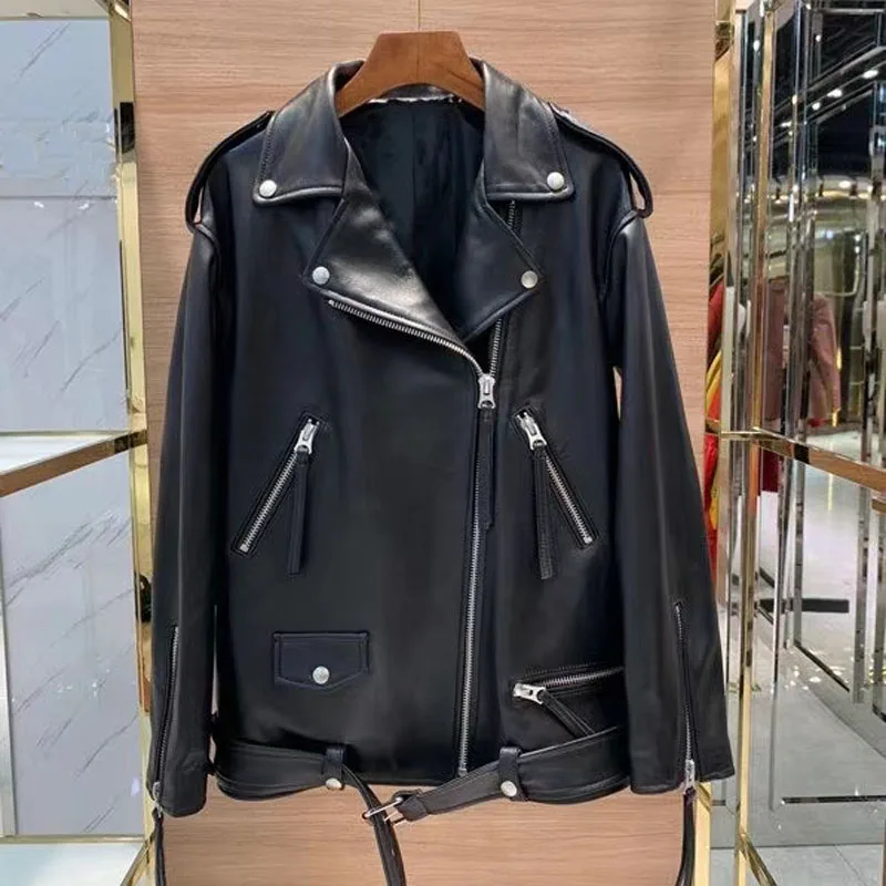 2024 New Fashion Female\'s Clothes Genuine Leather Jacket Women Coat Spring Wide Version Locomotive Model Style Real Sheepskin