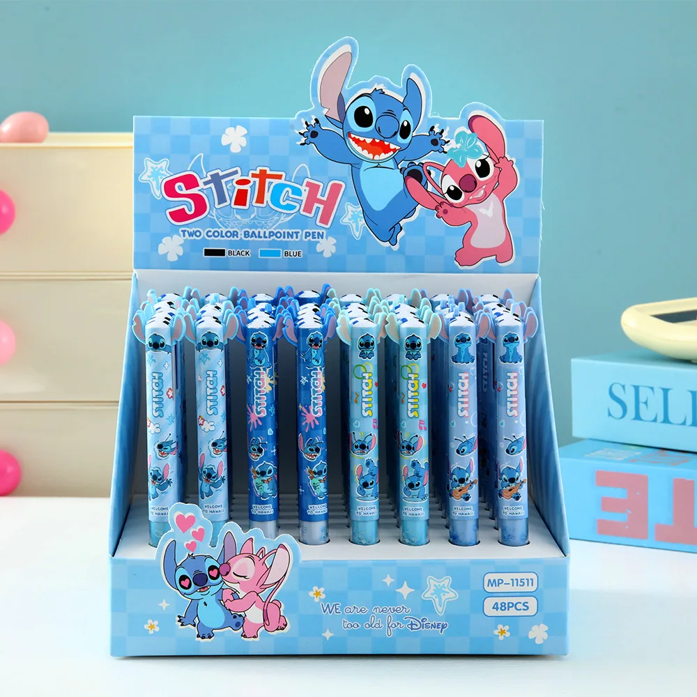 

Cartoon Stitch Two Color Ballpoint Pen Set Disney Creative Modeling Black /Blue Side Press Pen Student Stationery Random 8pc