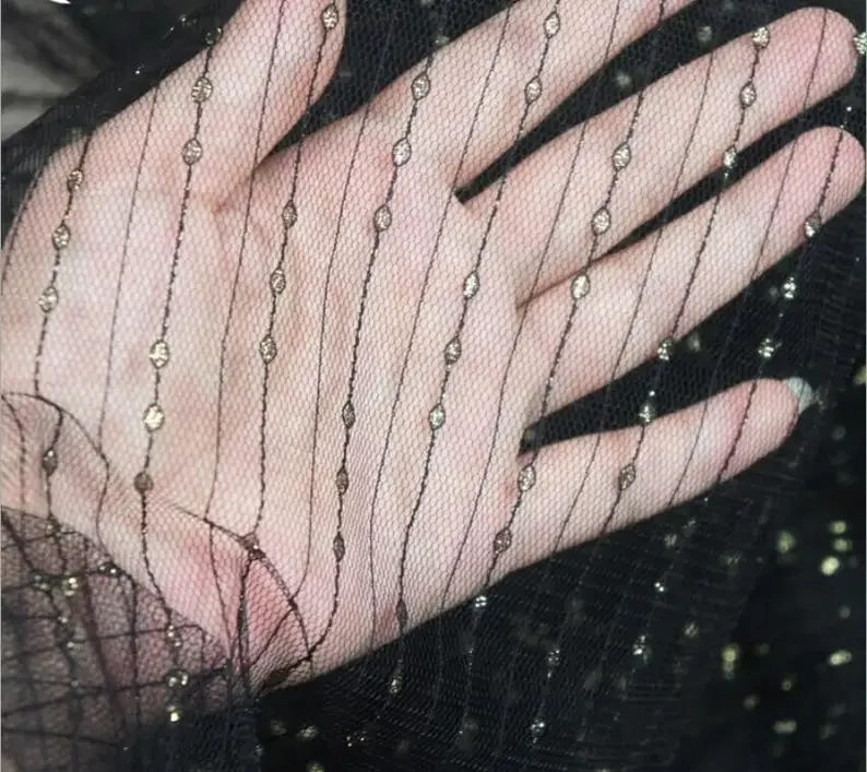 7 colors Black gold dot mesh lace fabric, Silver dot embroidery tulle fabric small dots for wedding lace bridal lace dress