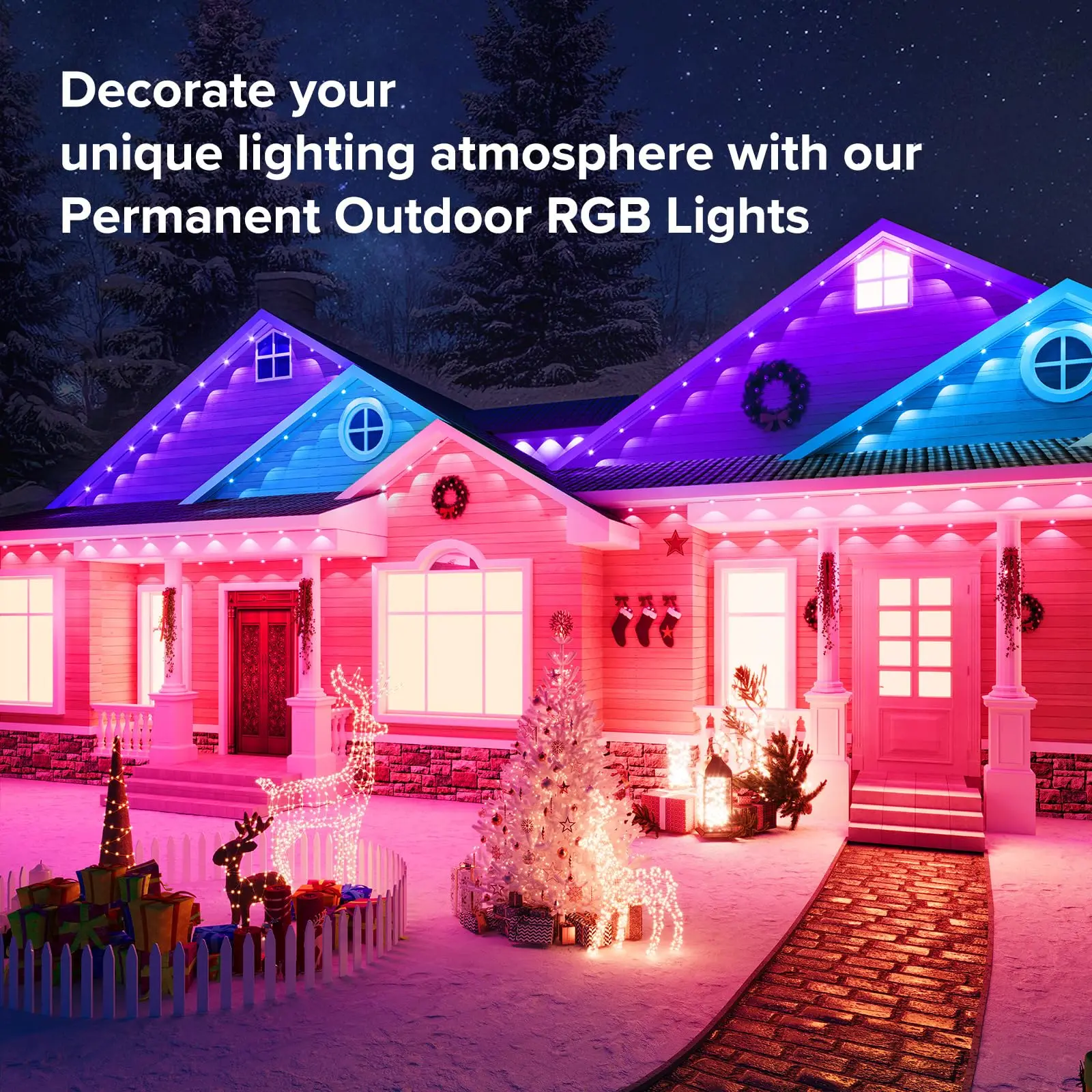 Smart RGB Eaves Lights 200FT 120LED Permanent Outdoor Lighting Music Sync Timer IP67 Waterproof for Party Home Holiday Decor