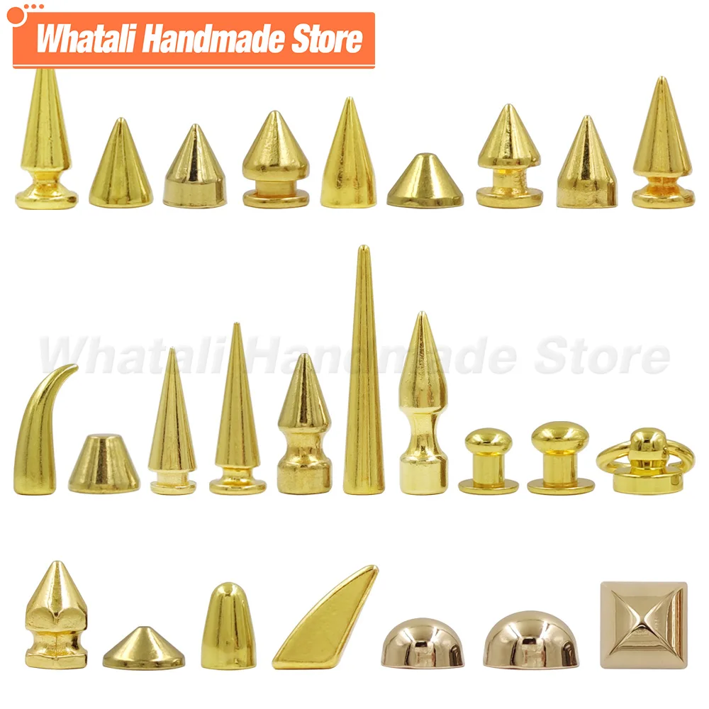 5-50pcs/set Gold Bullet Rivets For Leather Craft Studs and Spikes Clothes Thorns Patch To Shoes Punk Garment With Screw