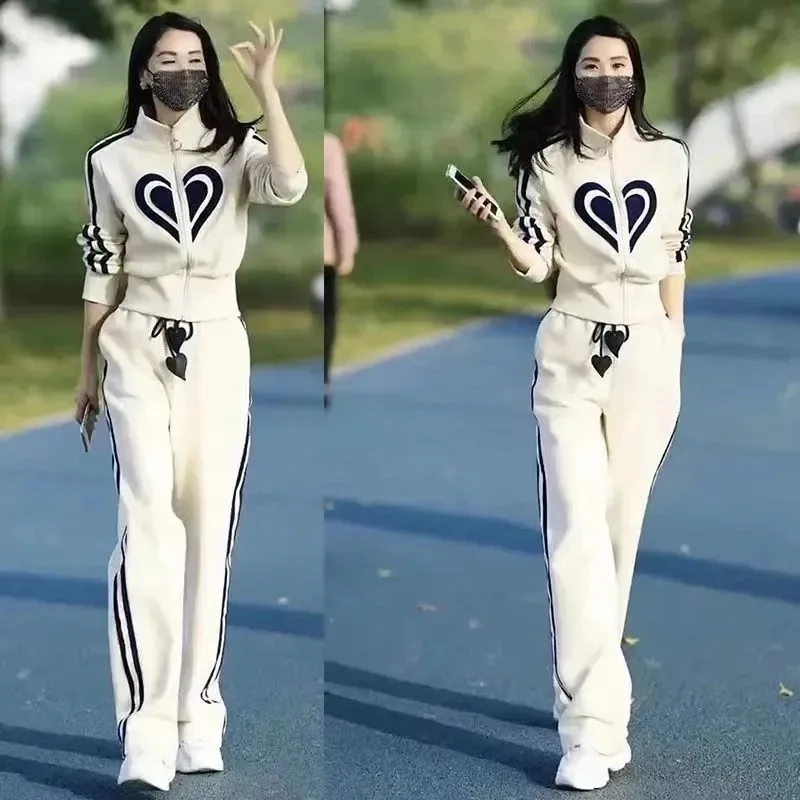 Spring New Arrival Women's Casual Sportswear Set Zipper Hoodie Jacket Wide Leg Pants Two Piece High Waist Breathable Lightweight