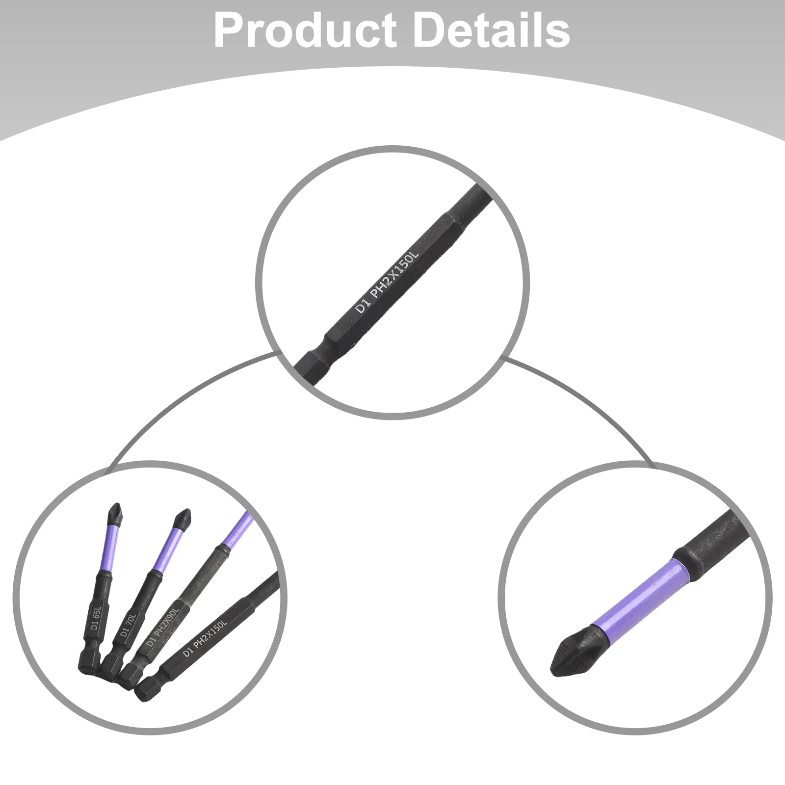 

4/1pc PH2 Magnetic Batch Head Cross Screwdriver Hardness Impacts Drill Bit 25/50/65/70/90/150mm Non-Slip Screwdriver Bits