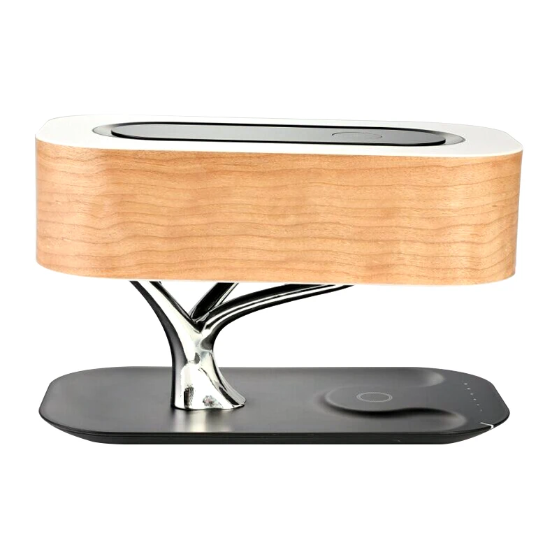 hot sale modern decorative bedside indoor wooden smart led table lamp with wireless charger