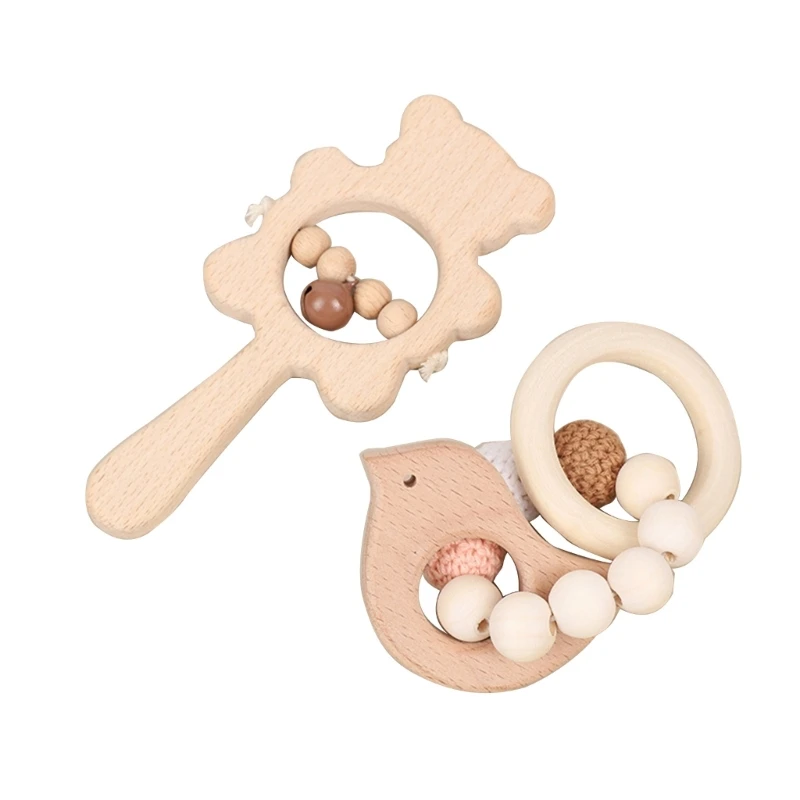 2PCS Baby Rattle Teether Educational Teething Toy Set Infant Soother Shaking Toy