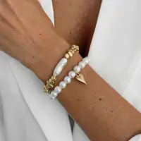 Bracelet élégant en Imitation de perles pour femmes, style bohème, corde élastique, chaîne, avec pendentif en forme de cœur, bijoux cadeau, 2 pièces/ensemble 1