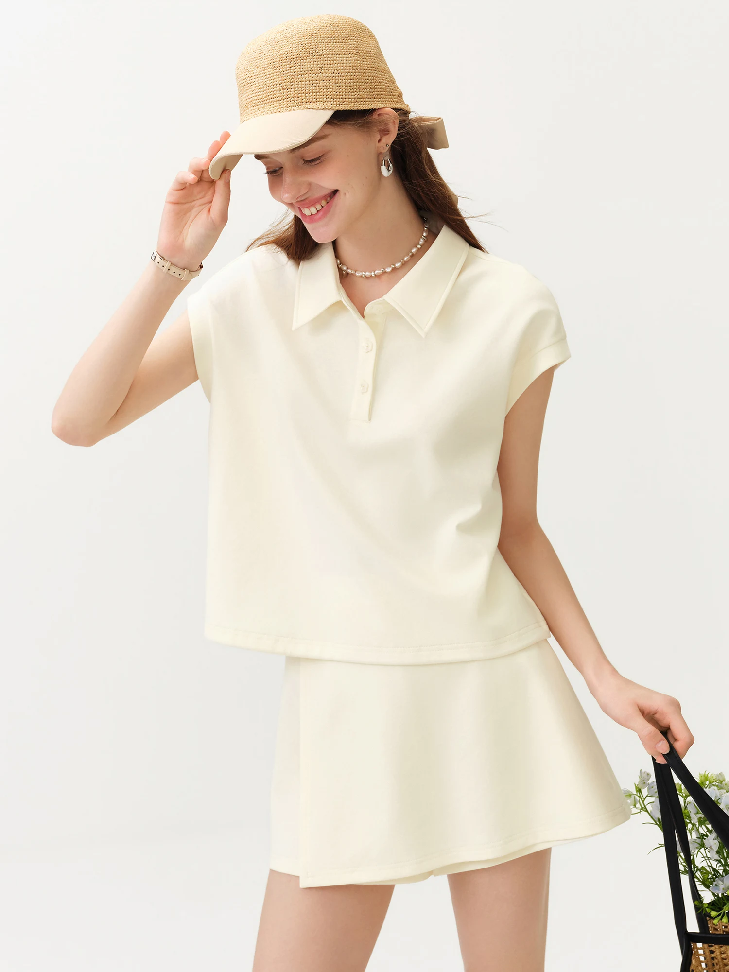 FSLE 2026 Summer Women's Short Sleeves Polo Top Culottes Set, High-Rise Split-Joint Skirt Pants for Tennis Core Athflow Style image 4