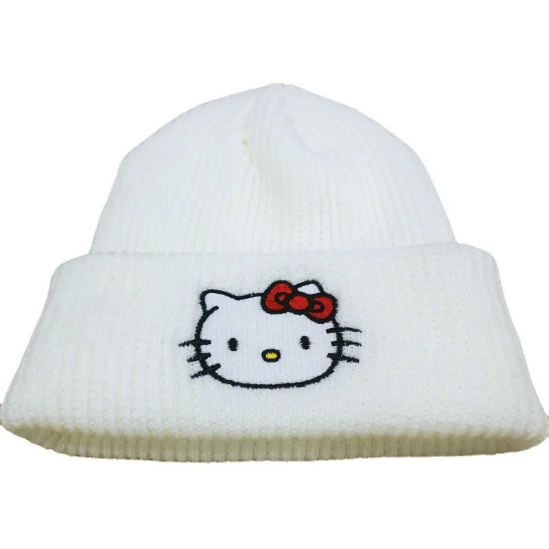 사니로 키티 자수 니트 비니 따뜻한 겨울 모자 귀여운 선물 소녀 여성용 크리스마스 생일 선물