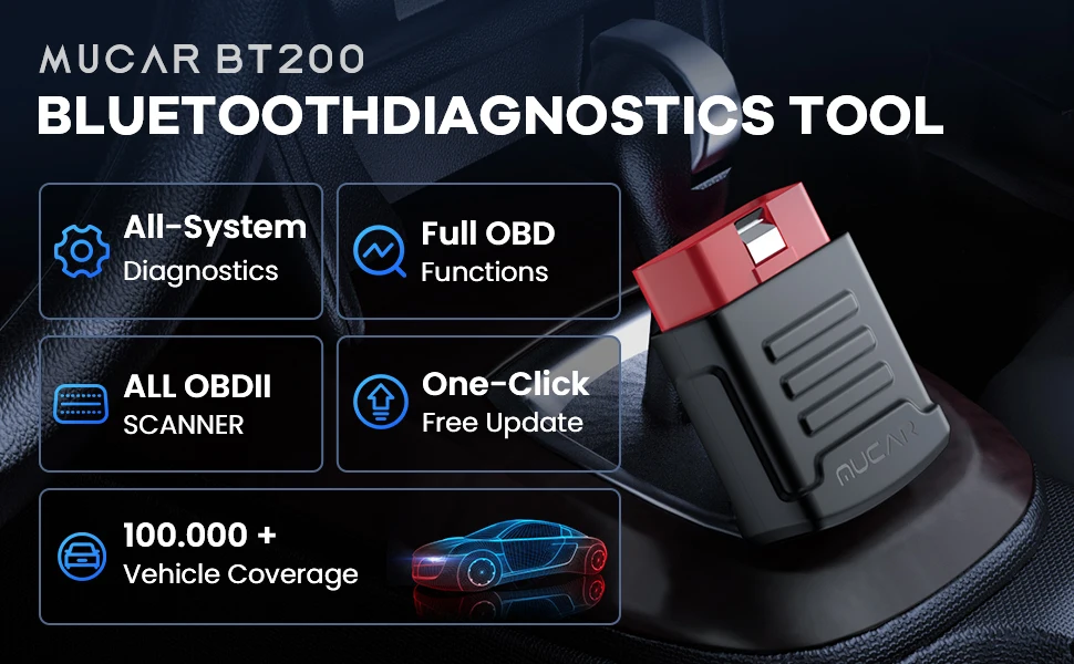 MUCAR BT200 OBD2-Scanner, vollständige Systemdiagnosetools, Öl-SAS-Reset, kostenloser Auto-Codeleser, funktioniert mit MUCAR-App auf iOS und Android – Detail 1