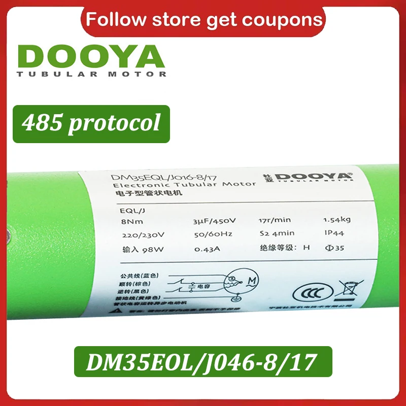 

Dooya Silent Tubular Motor DM35EQL-8/17 for all kinds rolling blinds,Rf433 Remote+485 Protocol,220V/230V 50/60HZ,with 3 wires