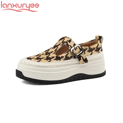 Lanxuryee Horsehair High Heels Thick Bottom Leopard Print Spring Women Vulcanized Shoes Dress Casual Increasing Luxury Sneakers