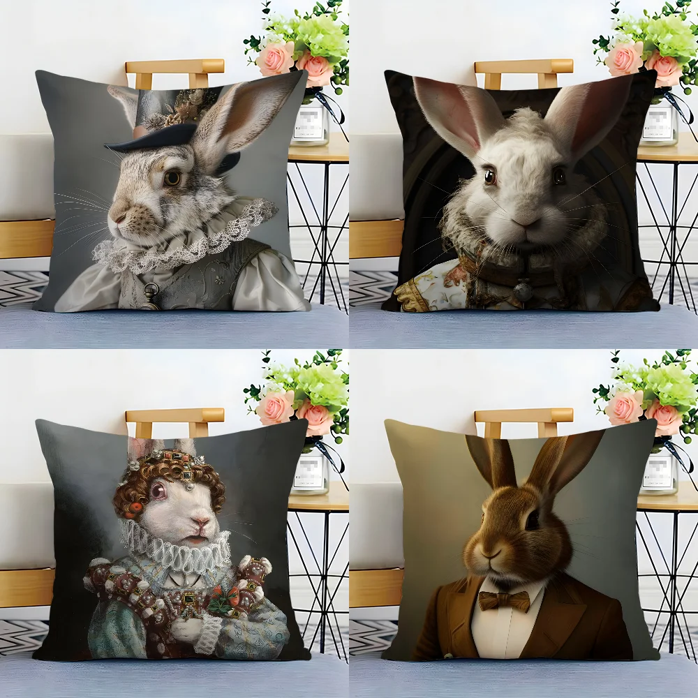 Rabbit Portrait Renaissance Pillow Case Plush Fabric Soft  Pillowcase Double Sided Print Cushion Cover Household Gifts