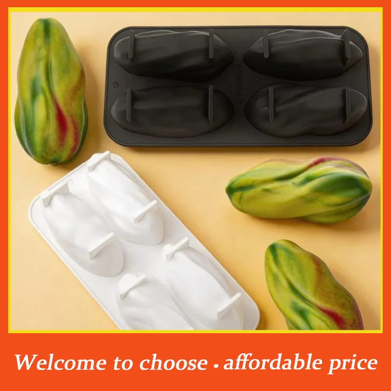 **1Pcs Chocolate Dessert Pudding Baking Mold 4 Cavity Pistachio Mousse Cake Silicone Mold DIY Squishy & Handmade Candle Mold'