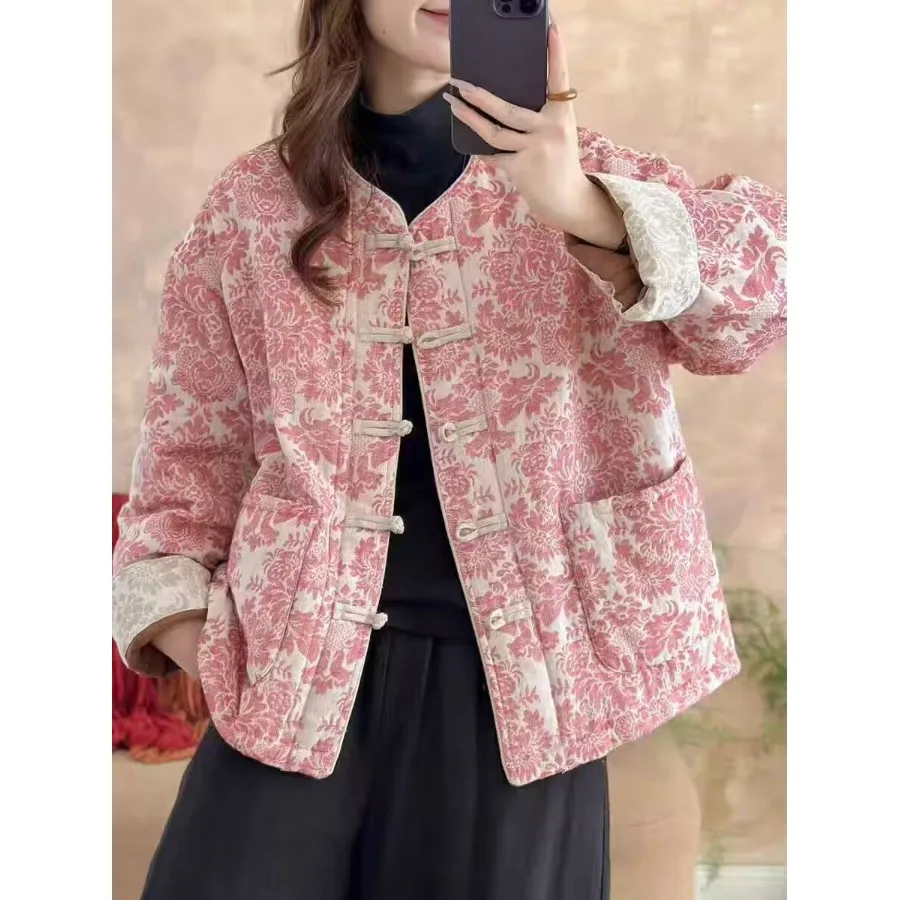 

Элегантная ретро-куртка с воротником, вышивкой и контрастными вставками, из смесового хлопка, с воротником-стойкой, на пуговицах, для женщин