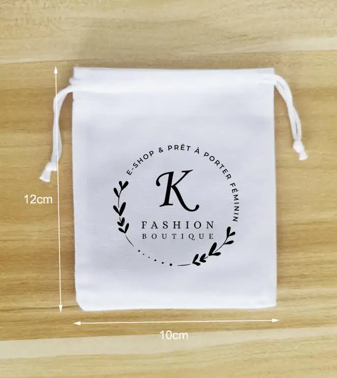 

100 Pieces 10x12cm White Velvet Bags Drawstring Gift Pouches Screen Printed Black Logo Customised Logo