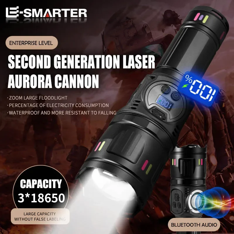 Ultra Long Endurance Laser Outdoor Flashlight, Super Bright Telescopic Zoom Portable Rechargeable Tactical Flashlight