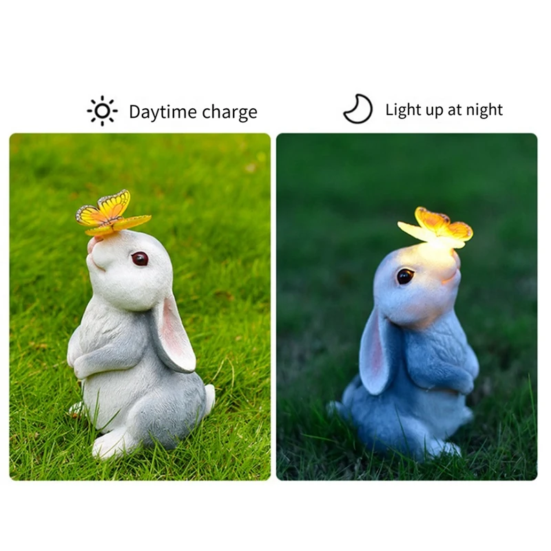 Garden Outdoor Decor- in with Solar Butterfly Light Garden Statues Decorations for Bunny Lovers Garden Family-AT35