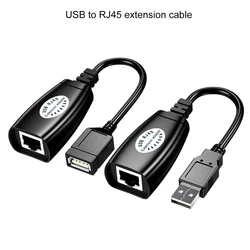 2Pcs USB to RJ45 LAN Cable Extension Adapter Extender Over Cat5 RJ45 Cat6 Patch Cord Black Networking Accessories