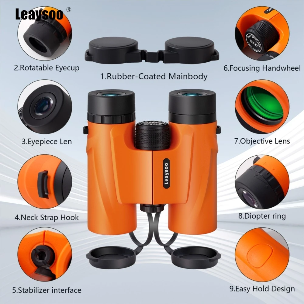 

Бинокль LEAYSOO 8/10X32, портативный, водонепроницаемый, HD, с призмой BAK4, для наблюдения за птицами, охоты, навигации