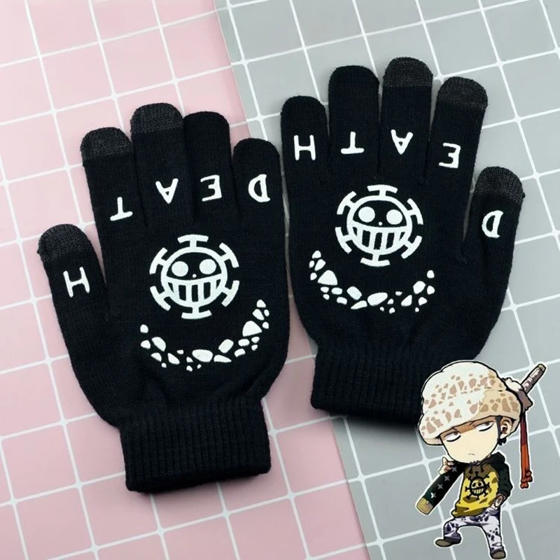 Anime Cartoon One Piece Trafalgar D Water Law Luminous Gloves Autumn and Winter Warm Touch Screen Full Finger Gloves