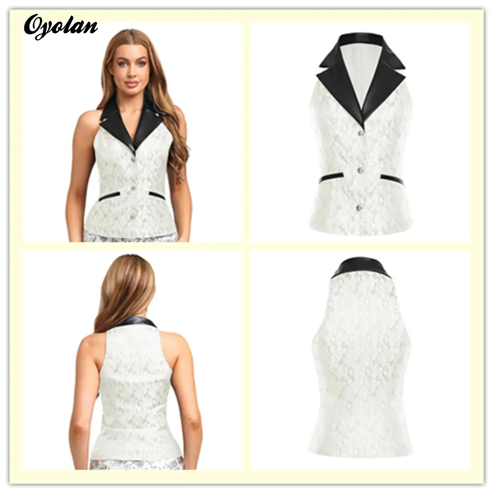 

Womens Retro Jacquard Waistcoat Leather Notch Lapel Vest Medieval Vintage Renaissance Gothic Costume Steampunk Slim-fit Vest