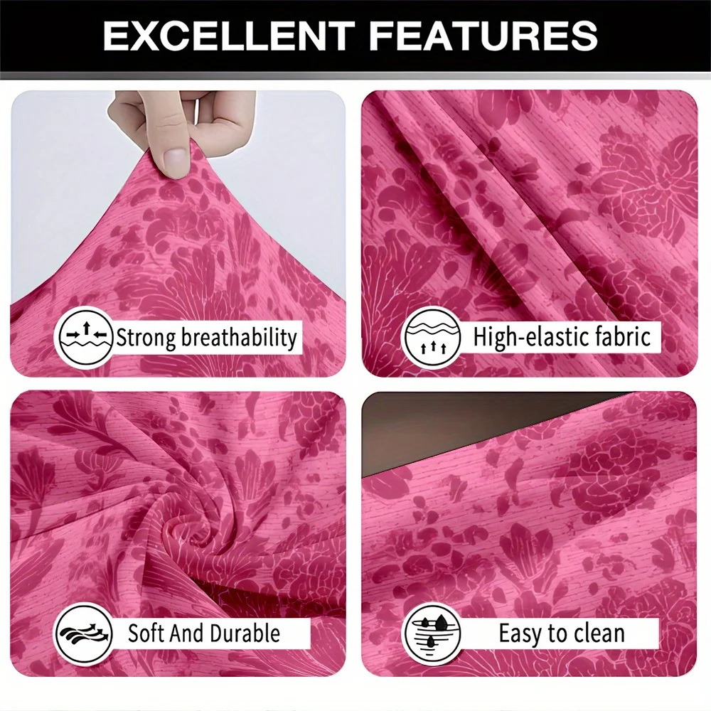 1pc Vibrant Hot Pink Damask Floral Print Stretch Sofa Cover, Baroque Botanical Couch Slipcover for Bold Home Decor