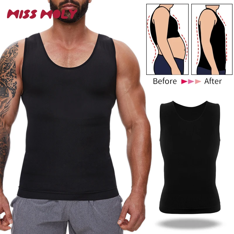 Compression Shirts Men Tummy Control Shapewear Compression Shirt Flat Belly Abdomen Slim Vest Waist Trainer Fitness Workout